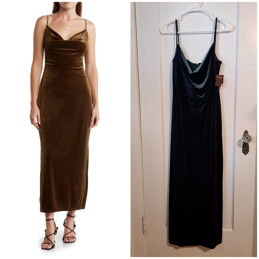 Green Velvet Midi Cowl Neck Dress Like New Taylor Size 6 / Medium